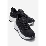 Ataköy Ayakkabı Kadın Taşlı Triko Dolgu Topuklu Spor Ayakkabı Sneakers Siyah