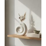 Atalar Studio Modern Minimalist Sarmal Vazo - İskandinav Tarzı El Yapımı Taş Tozu Dekoratif Vazo (18 cm, Mat Beyaz) (beyaz)