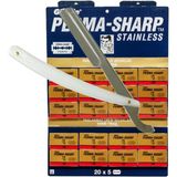 Atamanstore Permasharp Yaprak Jilet 100'LÜ Paket, Ali Bıyıklı Ustura Tıraş Seti - BEYAZ USTURA