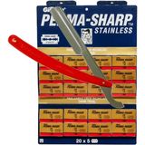 Atamanstore Permasharp Yaprak Jilet 100'LÜ Paket, Ali Bıyıklı Ustura Tıraş Seti - KIRMIZI USTURA