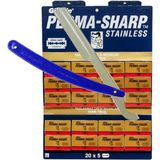 Atamanstore Permasharp Yaprak Jilet 100'LÜ Paket, Ali Bıyıklı Ustura Tıraş Seti - MAVİ USTURA