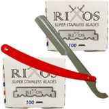 Atamanstore Rixos Super Stainless Yarım Tıraş Bıçağı 2 Adet 100'LÜ Paket | Ali Bıyıklı Ustura | Tıraş Seti - KIRMIZI USTURA