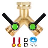 ATAOSGR Bahçe hortumu ayırıcı, 3/4" GHT dişli kalınlaştırılmış giriş, katı pirinç saptırıcı, ekstra genişletilmiş saplı ağır hizmet tipi dış mekan musluk ayırıcı