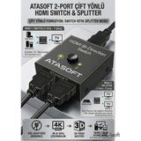 ATAsoft Çift Yönlü HDMI Çoklayıcı Splitter 4K Ekran Monitör Çoğaltıcı Playstation, Xbox ,mi Box, Apple Tv
