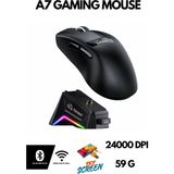 ATAsoft Freewolf A7 Kablosuz Dijtal Ekranlı Oyuncu Mouse PAW3311 1000 Hz 24000 Dpı Bluetooth Mouse - Siyah