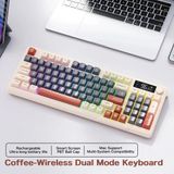 ATAsoft Freewolf M96 Bluetooth/2.4g Kablosuz Klavye Işıklı USB Type-C Kablolu Şarj Gösterge Panelli - Kahverengi