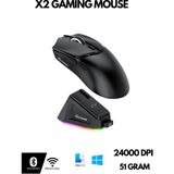 ATAsoft Kablosuz (3 Modlu) 24.000DPI Oyuncu Mouse PAW3311 Sensör Şarj Istasyonlu Grip Tape ve Skatez Hediye - Siyah