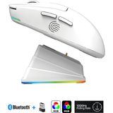 ATAsoft Kablosuz Rgb Ultra Hafif 51GR Şarj Istasyonlu 6.400 Dpı Gaming Oyuncu Mouse Bluetooth + 2.4g + Kablolu Oyuncu Mouse - Beyaz