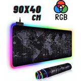 ATAsoft Rgb Dünya Harita Desenli Mouse Pad LED Işıklı Su Geçirmez Gaming Mousepad - 90x40 CM - Siyah