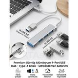 ATAsoft Yüksek Hızlı 4 Portlu USB Çoklayıcı Hub - 1x USB 3.0 & 3x USB 2.0 Tak Çalıştır USB Çevirici Hub - Gümüş