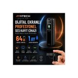 AtaTechs 64GB Dijital Ekranlı Profesyonel Ses Kayıt Cihazı 1 Ay Bataryalı Mıknatıslı Mini Diktafon Usb-C Ses Kaydedici
