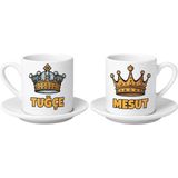 Atatuğ Hediyelik Kişiye Özel Kral & Kraliçe Kahve Fincanı Seti – Isim Baskılı Porselen 2’li Set – Hediye Kutulu - 1 Adet - 90 ml