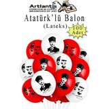 Atatüklü Balon 100 Adet Ata Balon Süsleme 29 Ekim 23 Nisan Kırmızı Beyaz Balon Bayrak Balon Bayram