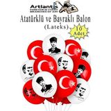 Atatüklü Ve Bayraklı Balon 10 Adet Ata Balon Süsleme 29 Ekim 23 Nisan Kırmızı Beyaz Balon Bayrak Balon Bayram
