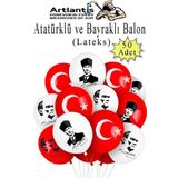 Atatüklü Ve Bayraklı Balon 50 Adet Ata Balon Süsleme 29 Ekim 23 Nisan Kırmızı Beyaz Balon Bayrak Balon Bayram