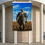 Atatürk Başak Tarlasında Yürürken Portre Poster Bayrak Premium Raşel Kumaş ATA60 2X3M