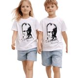 Atatürk Baskılı Çocuk Tişört – Kız & Erkek Çocuk Pamuk T-Shirt (Beyaz, 11 Yaş)