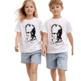 Atatürk Baskılı Çocuk Tişört – Kız & Erkek Çocuk Pamuk T-Shirt (Beyaz, 9 Yaş)