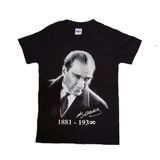 Atatürk Baskılı Çocuk Tişört Siyah Renkli Unisex Kesimli (Siyah, XS)
