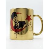 Atatürk Baskılı Gold Premium Porselen Kupa Bardak - Altın - 300 ml