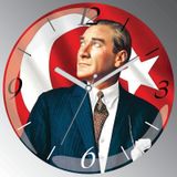 Atatürk Bayrak Bombeli Cam Sessiz Duvar Saati Çok Renkli
