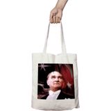 Atatürk Bayrak Iki Tarafı Kalıcı Baskılı Yıkanabilir Bez Çanta Omuz Çantası