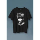 Atatürk Çanakkale Silüet Tipografi Mustafa Kemal Cumhuriyet Baskılı Tişört Unisex T-Shirt Siyah