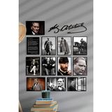 Atatürk Çerçevesiz Çerçeve Görünümlü Atatürk Fotoğrafları 13 Parça Mdf Tablo Seti Atatürk Imzası - 20 x 30 - Çok Renkli