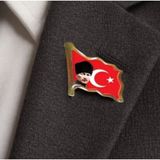 Atatürk Dalgalı Bayrak Rozet Türk Bayrağı Yaka Rozeti - 2 Adet Altın