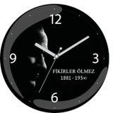 Atatürk Fikirler Ölmez Sessiz Akar Bombeli Gerçek Cam Duvar Saati