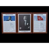 Atatürk-Gençliğe Hitabe-Istiklal Marşı Mdf Portre Tablo Köşe 3 Lü Set 35X50CM - Ahşap