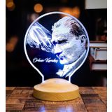 Atatürk Görselli Hediye, Atatürk ve Türk Bayrağı Hediyesi Kişiye Özel 3 Boyutlu Led Lamba