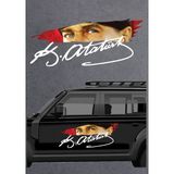 Atatürk Gözleri ve Imza Sticker Araba Oto Motosiklet Karavan Sticker Etiket 01575 - 60x25 Cm - Beyaz