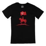 Atatürk Kırmızı Bayraklı Atlı Siyah Tişört