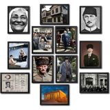 Atatürk Köşesi 12 li Ahşap Tablo Seti, Mdf Tablo, Atatürk Tablosu - 13,5 x 18