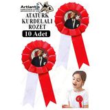 Atatürk Kurdelalı Rozet 10 Adet Kırmızı Beyaz Yaka Rozeti Çocuk Bayram Etkinlik 15 Cm Kokart