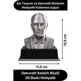 #Atatürk Mustafa Kemal Atatürk Büstü 3D Baskı Dekorasyon Biblo Gümüş Gri Premium Tasarım Şık Obje Ev Ofis Masa Süsü Öğre Vitrin