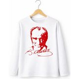 Atatürk Portre Baskılı Unisex Beyaz Uzun Kollu Tişört