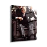 Atatürk Portre Cam Tablo – Modern Siyah Beyaz Duvar Dekoru - Ata026
