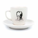 Atatürk Portre Krem Türk Kahvesi Fincanı - Hediye Seramik Türk Kahvesi Fincanı
