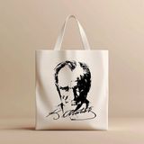 Atatürk Portre ve Imzalı Bez Çanta - Hobi Hediye