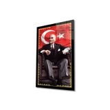 Atatürk Portre ve Türk Bayrağı Cam Tablo Modern Ev Ofis Salon Hediyelik Büyük Tablo Duvar Dekoru