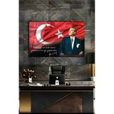 Atatürk Portre ve Türk Bayrağı Vatanını En Çok Seven Görevini En İyi Yapandır Cam Tablo, Hediyelik