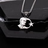 Atatürk Portreli Ayyıldız Gümüş Erkek Kolye