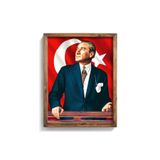 Atatürk Portresi - Ahşap Çerçeve, Kırmızı, 32 x 42