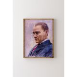 Atatürk Portresi - Ahşap Desenli Çerçeve, Ceviz, 32 x 42, 3646362356754