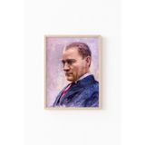 Atatürk Portresi - Ahşap Desenli Çerçeve, Naturel, 17 x 23, 3646362356757