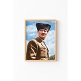 Atatürk Portresi - Ahşap Desenli Çerçeve, Naturel, 23 x 32, 23450000002047