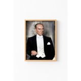Atatürk Portresi - Ahşap Desenli Çerçeve, Naturel, 23 x 32, 23450000002307