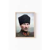 Atatürk Portresi - Ahşap Desenli Çerçeve, Naturel, 32 x 42, 3646362353348